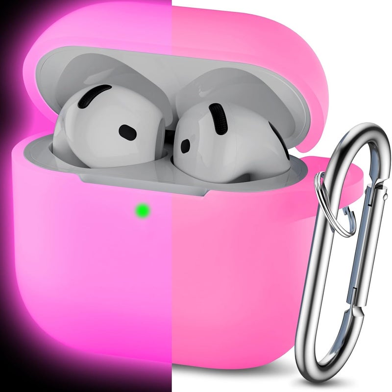 DAQIN for AirPods 4 Case(2024), Soft Silicone Full Protective Case Cover for Apple AirPods 4 Case with Keychain, Compatible with AirPods 4th Generation Case Accessories for Women Men, Nightglow Pink - Image 1